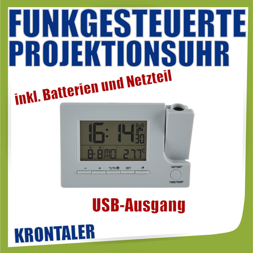KRONTALER Funkgesteuerte Projektionsuhr Digitale Anzeige USB-Ausgang Neu - Bild 3 von 3