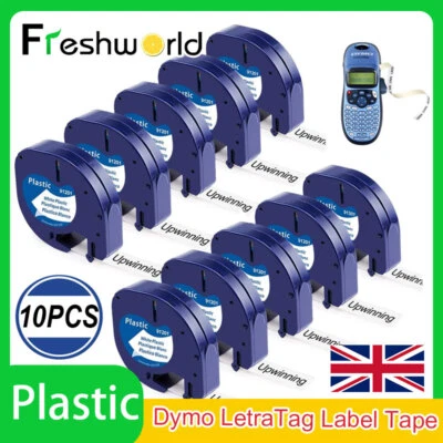 FRESHWORLD 10PK Compatible Dymo LetraTag Refill White Plastic 91201 Label Tape 12mm LT-100H
