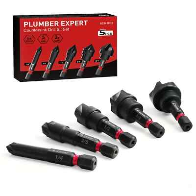 5PCS 82° Countersink Drill Bits Set 1/4'' Hex Shank 1/4-3/4'' Metal Countersunk