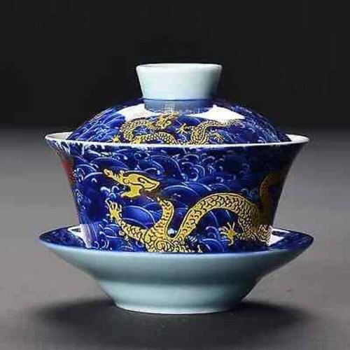 Longjing Keramik Sancai Gaiwan, Meister Teetasse, Retro Chinesischer Stil - Bild 9 von 12