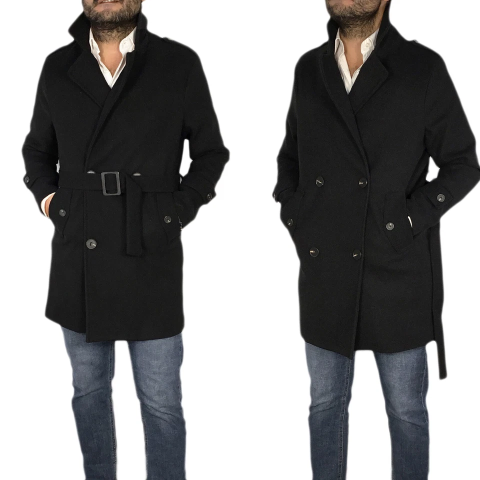 Trench Uomo Lungo Invernale Giubbotto Elegante Cappotto Casual Cappottino VEQUE - Immagine 4 di 4
