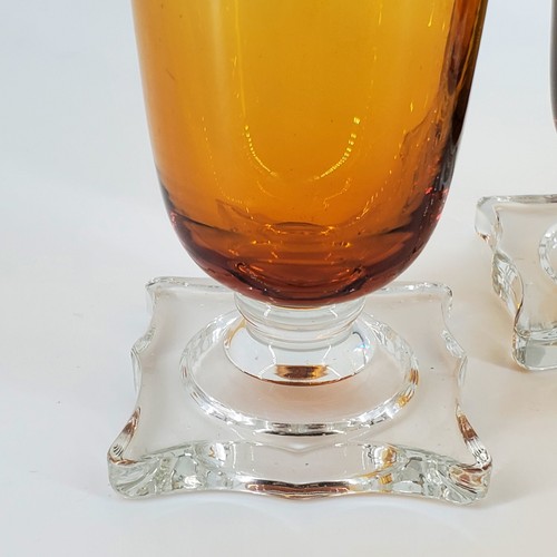 Vintage Set of 4 Amber Glass 903 Seneca 15 Oz Slim Jim Pilsner clear square base - Picture 5 of 10