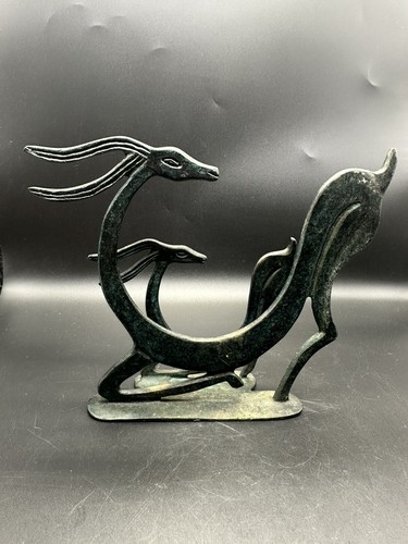 1930s Art Deco stylised Gazelles Ibex Bronze brass sculpture stamped N - Picture 3 of 7