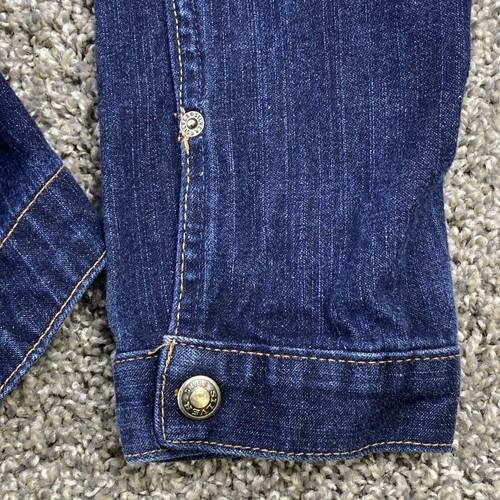 Silver Jeans Denim Jacket Womens Large Blue Long Sleeve Pocket Full Snap Short - Picture 11 of 16