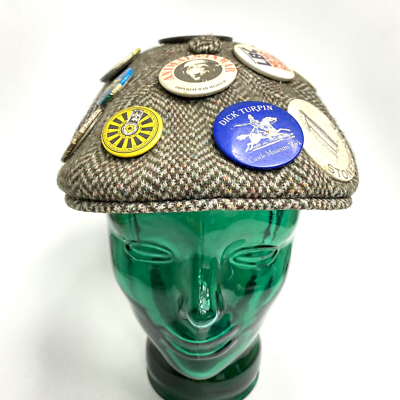 Vintage Kangol England Newsboy Hat with Souvenir Travel Pins