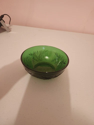 Anchor Hocking Forest Green Sandwich Berry Bowl glass Dish Small Bowl Vintage