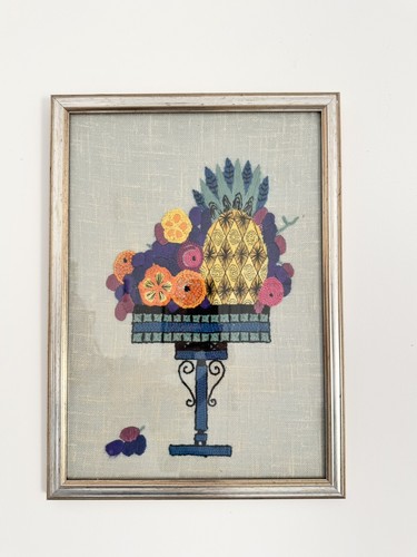 Vintage gerahmte Handarbeit Stillleben Stickerei Wand Küche Deko Mid Century - Bild 4 von 17