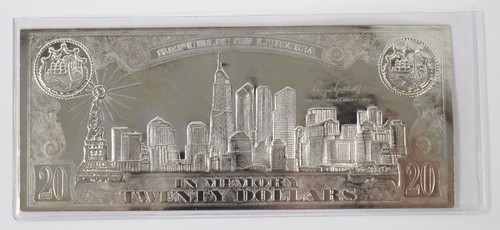 Republic of Liberia World Trade Center $20 in Memory 9/11 2001 Silver Leaf Note - Picture 5 of 6