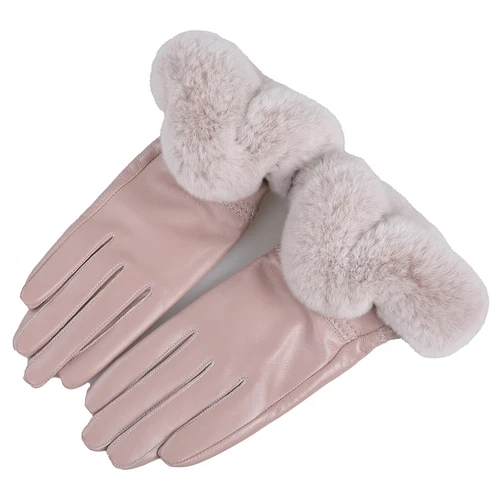 Women's Winter Genuine Leather Gloves Rex Rabbit Fur Warm Trim Cuff Velvet Lined - Picture 73 of 88