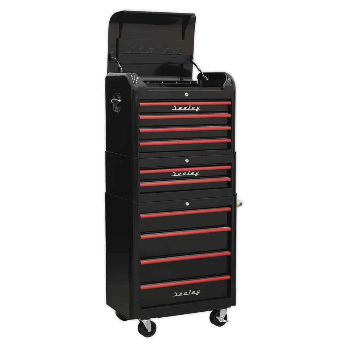 Sealey Retro Style Topchest, Mid-Box & Rollcab Combination 10 Drawer - Black ...