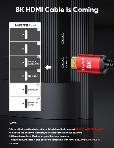 10K 8K Certificato HDMI 2.1 Cavo 10FT 2-Pack, 48Gbps Ultra Alta Velocità HDMI Bra... - Foto 3 di 9