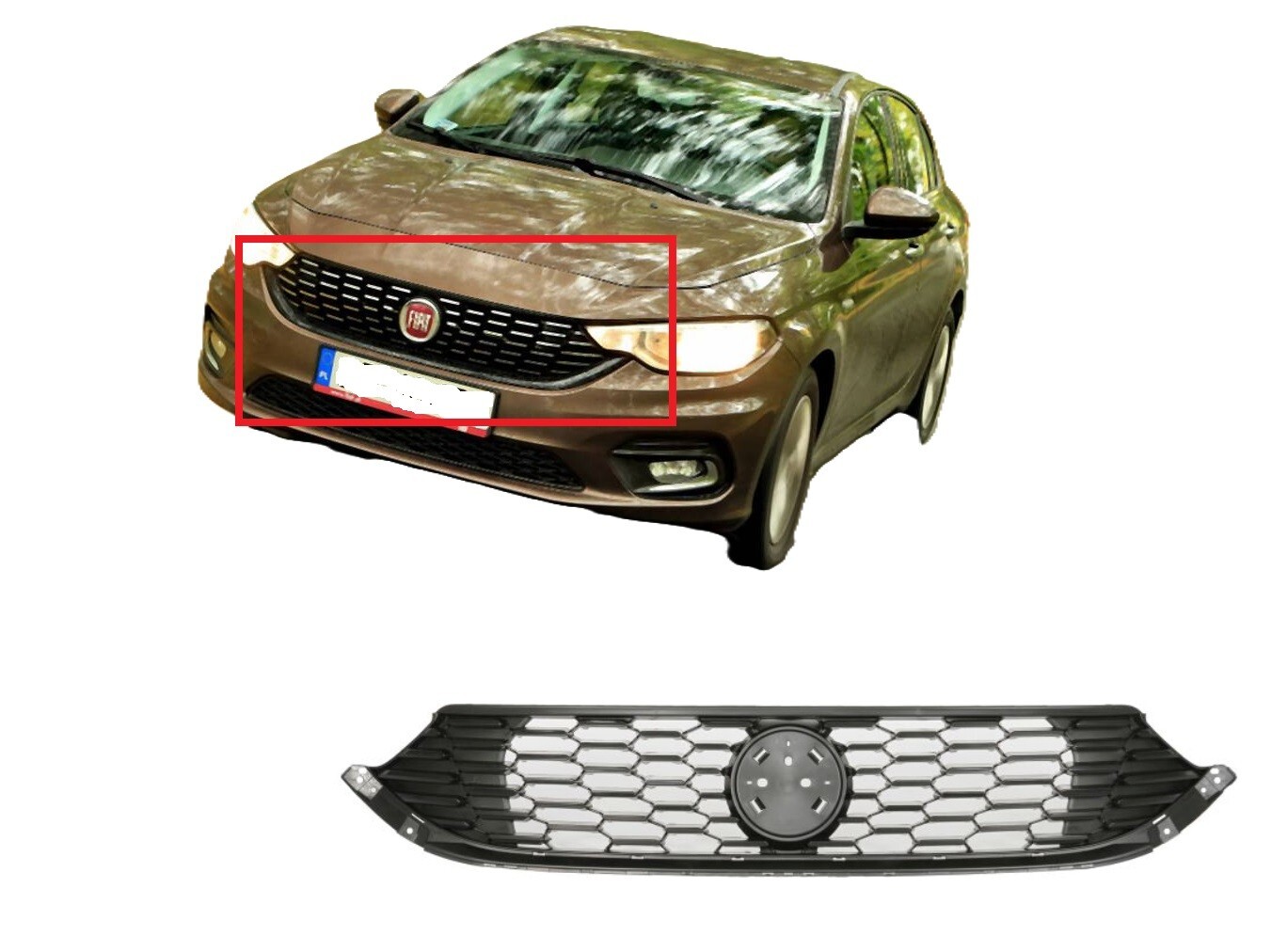 Grille de pare-chocs avant Fiat Tipo 356 au design sans logo noir épuré