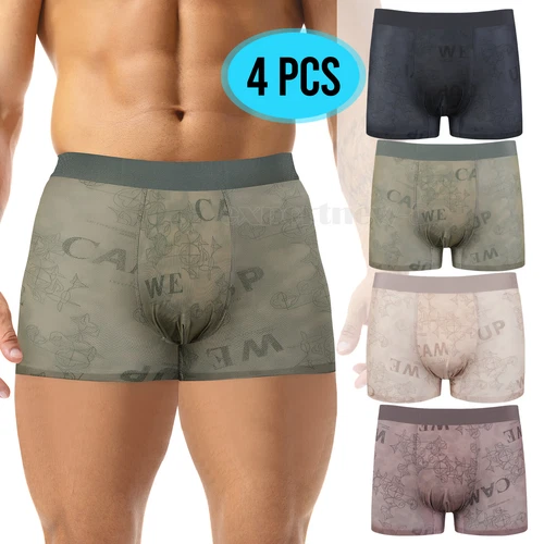 4pack Men Fshion Printed Underwear Boxer Briefs Trunks Sport Shorts Breathable