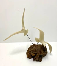 John Perry Sculptures Two Seagulls On Wood (Vintage)