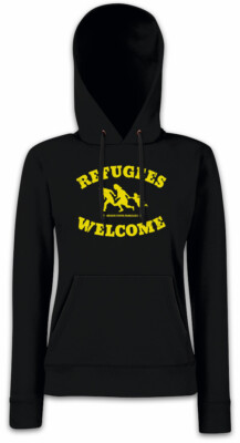 REFUGEES WELCOME Damen Hoodie Kapuzenpullover Demo Asyl Wing Party Flüchtlinge