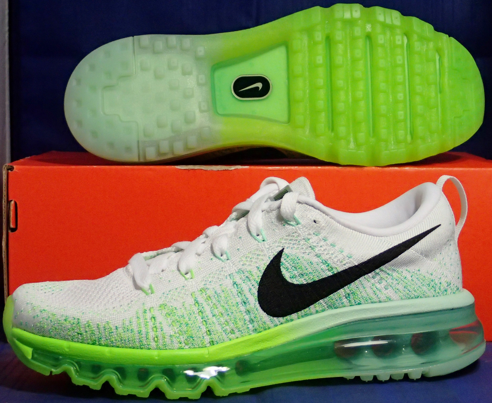Womens Nike Flyknit Max White Black Electric Green Air SZ 8 ( 620659-101 ) Womens Nike Flyknit Max White Black Electric Green Air SZ 8 ( 620659-101 )