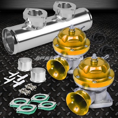 ADJUSTABLE TURBO BLOW OFF VALVE+DUAL TYPE RS 2.5'' FLANGE PIPE ADAPTOR PSI GOLD