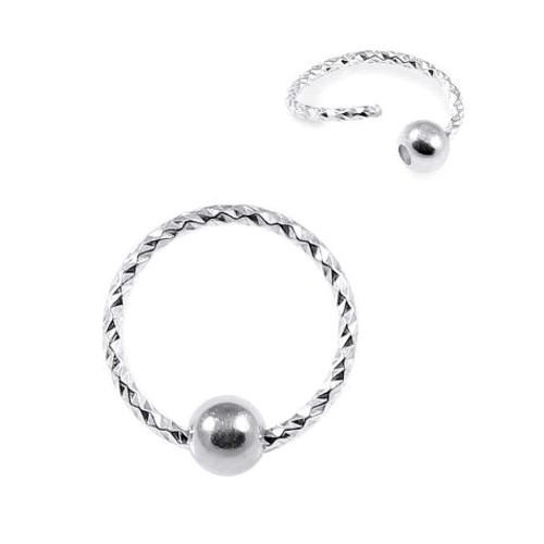 20G 925 Sterling Silver Twisted Laser Cut BCR Design Nose Hoop Ring