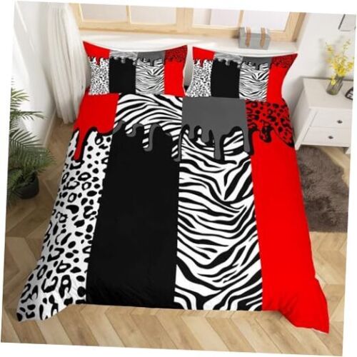 Leopard Bedding Set for Girls Boys Kids Queen Size Red Black White Cheetah