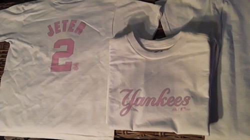 WHITE & PINK DEREK JETER #2 NEW YORK YANKEES GIRLS MLB MAJESTIC COTTON TEE 5/6,7 - Picture 6 of 13