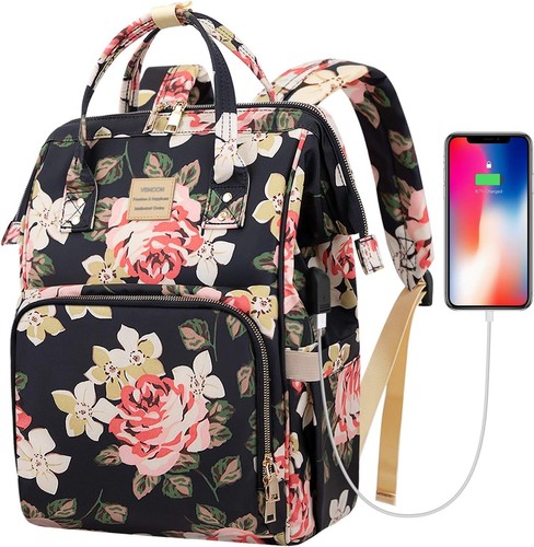 Tech Laptop Backpack 15.6 Inch with USB Charger - Flower