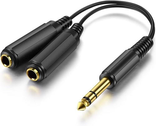 1/4" 6.35mm Stereo Plug/Male to Dual 1/4" 6.35mm Jack/Female Splitter Adapter - Picture 2 of 7