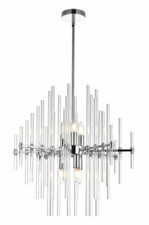 Chandelier Dining Room Kitchen Sputnik Chrome with Glass Rods 6 Light Fixture