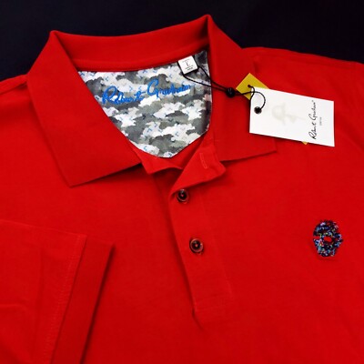 Robert Graham Embroidered Colorful Skull Head Fearless Solid Red Polo Shirt XL