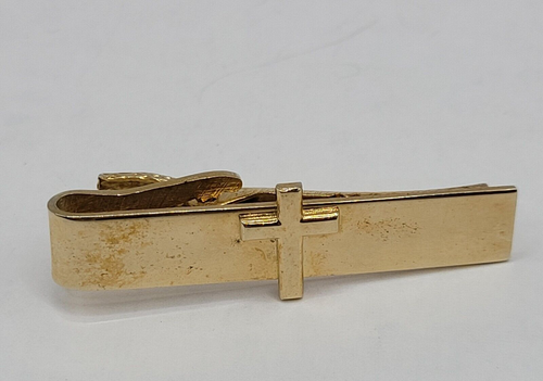 Vintage Cross Gold Tone Tie Bar Clasp Robbins Co. Attleboro Christian Religious - Picture 9 of 20