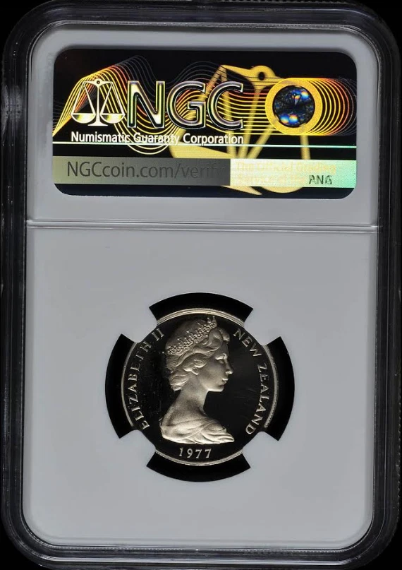 :1977 10C NUEVA ZELANDA NGC PF-67-ULTRA-CAMEO KM#41.1 KORURU-MAORÍ-MÁSCARA LOW-POP R9 Foto 2 de 2