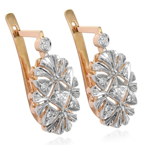 European Style Diamond Earrings 14k Solid Rose & White Gold 0.40ct H-SI1 #E1163 - 第 2/4 張圖片