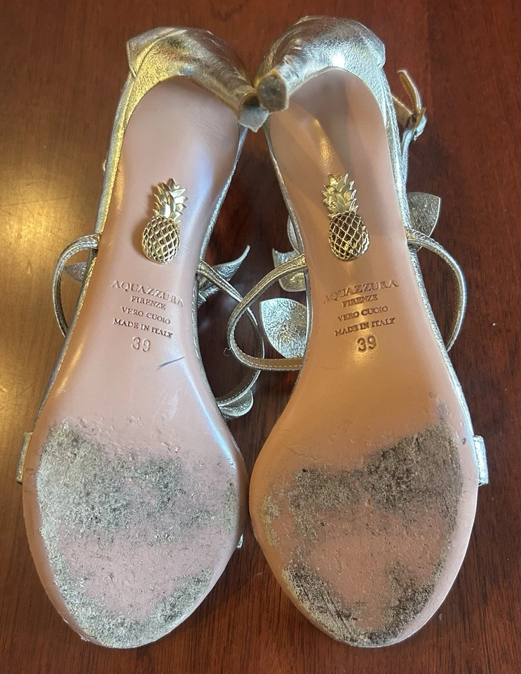 Sandalias Aquazzura St. Tropez Bow 85 Metálicas Doradas | Talla 39 (US 8.5–9) | Italia Foto 4 de 4