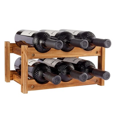 Wine Rack 6 Bottle 2-Tier Wood Wine Storage Easy-Assembly Space-Saving for Wi...