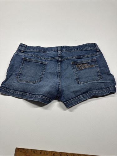 HARLEY-DAVIDSON Womens 14 Blue Stretch Jean Short 2.5” Inseam Embroidered Pocket - Picture 11 of 11