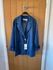 BNWT ZARA Indigo Blue Oversized Denim Blazer Size XL
