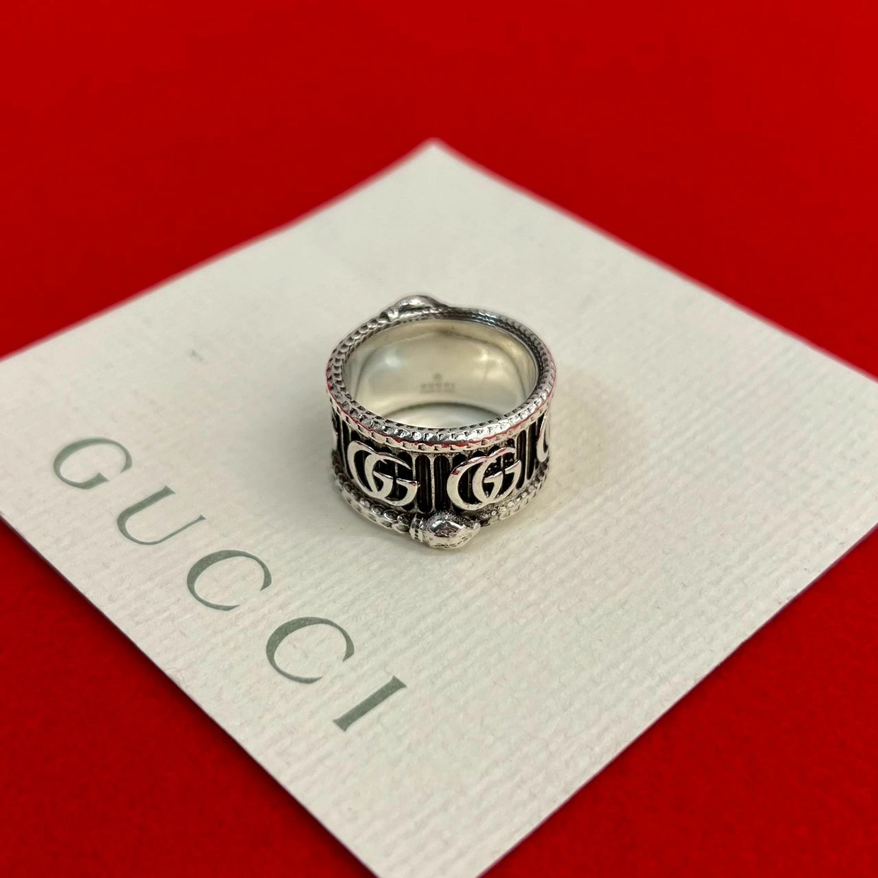 GUCCI Interlocking Double G Snake Ring Silver 925… - image 1