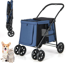 Passeggino per Cani Pieghevole, Carrello a 4 Ruote per Animali Domestici Piccoli
