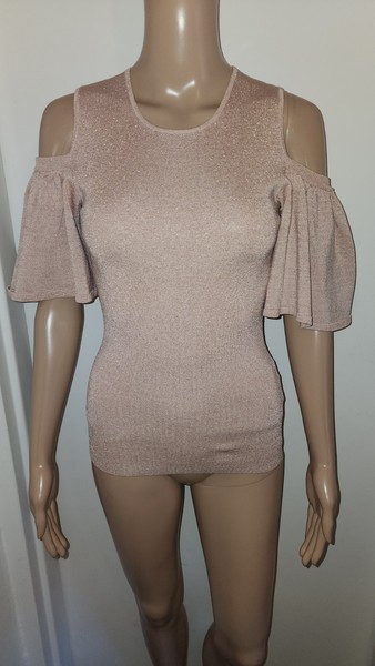 Ganni size S blush pink / nude Romilly blouse top glitter stretchy viscose