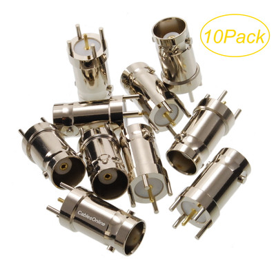10-Pack BNC Female PCB Mount 50-ohm Thru Hole Vertical Solder Type RF Connectors