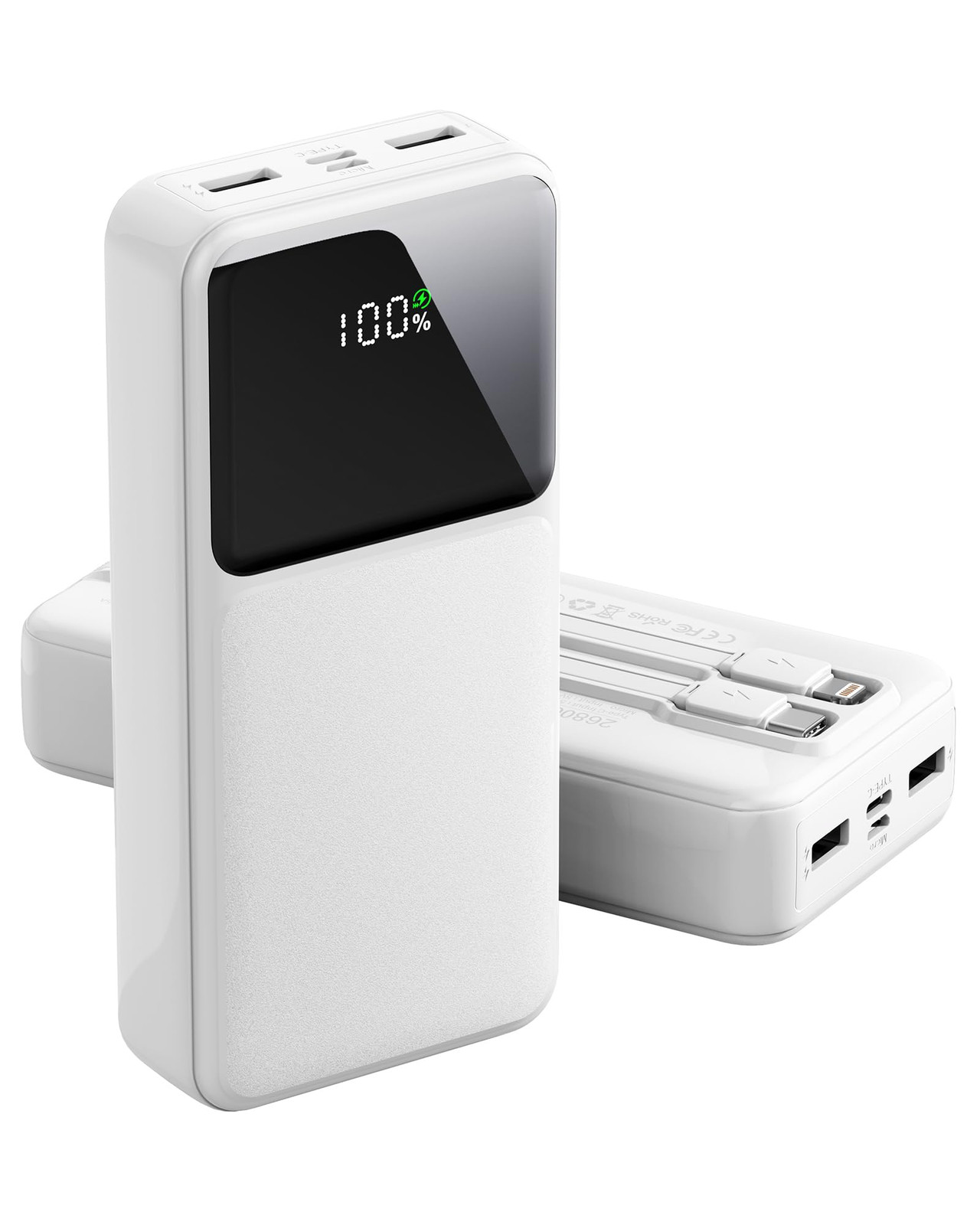 26800mAh Power Bank with Built-in Cables - 22.5W Fast Charging Portable Charger