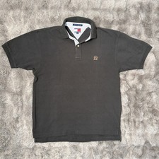 Tommy Hilfiger Vintage Crest Logo 90 s Solid Gray Polo Shirt Men Size Medium