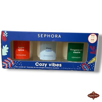 Sephora Cozy Vibes Mini Candle Set - Apple Spice, Cozy Cabin, Gingerbread Cookie