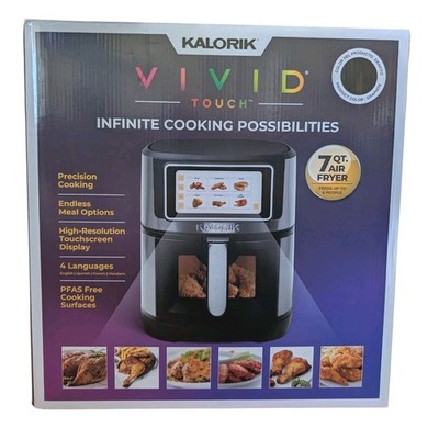 Kalorik Vivid Touch 7qt High-Res Touchscreen Air Fryer with Window-Black-NEW