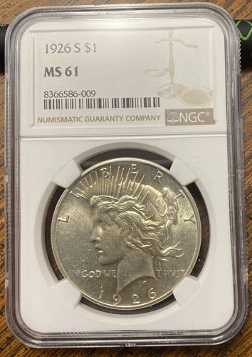 1926-S Peace Silver Dollar NGC MS61 Nice For The Grade! Better Date!