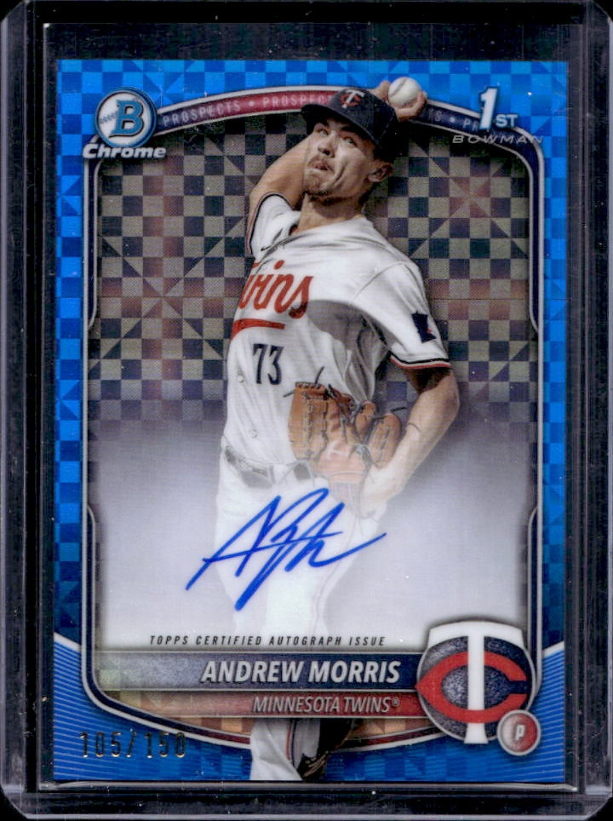 2025 Bowman Andrew Morris Chrome Auto Refractor Blue X-Fractor 1st #105/150