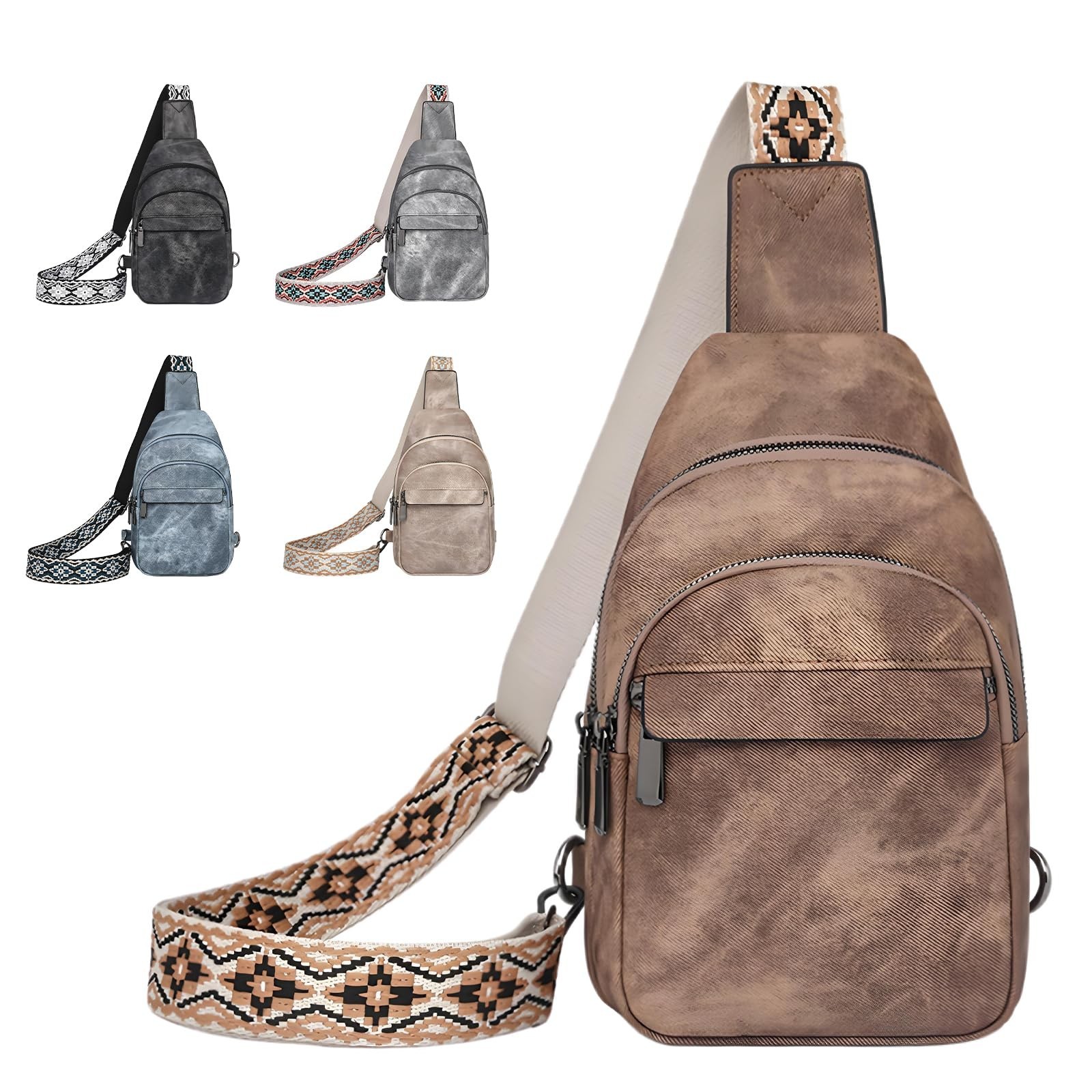 Small Sling Bag for Women and Men PU Crossbody Bags Fanny Pack Chest Bag for ...