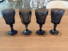 Set of (4) Vintage Fostoria Virginia Dark Blue Wine/Water Goblets - 7.25