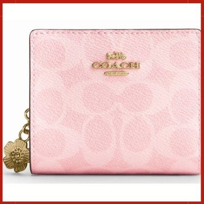 Coach Snap Wallet - CEC34 Powder Pink Signature Canvas & Leather w/Charm - NWT