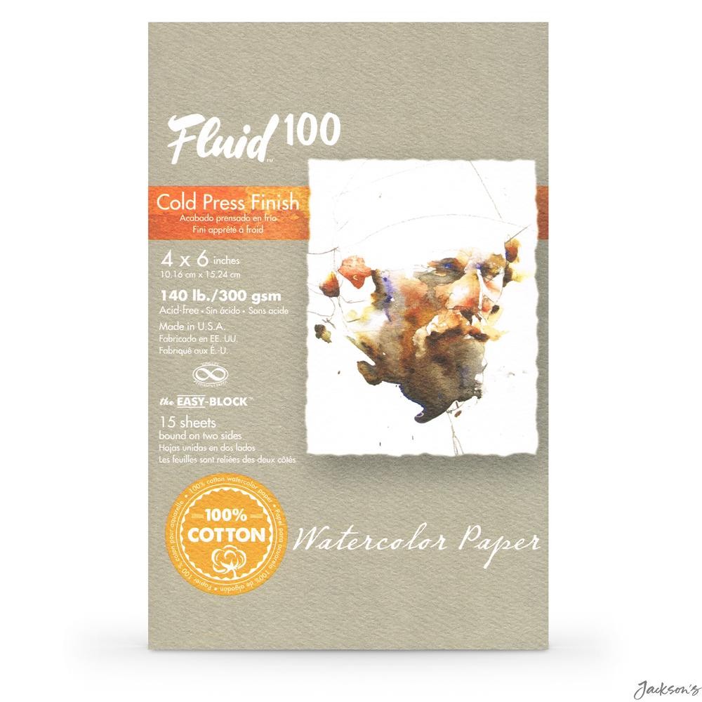 Global Fluid 100 Watercolour Paper Block Cotton 300gsm 4x6in Cold Pressed