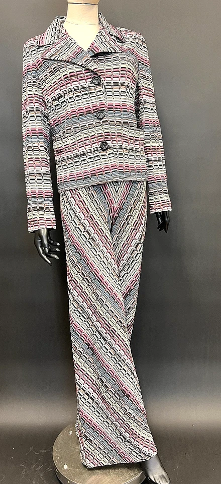 Conjunto de chaqueta y pantalones de pierna ancha Missoni multicolor Chevron - Hecho en Italia Foto 3 de 4